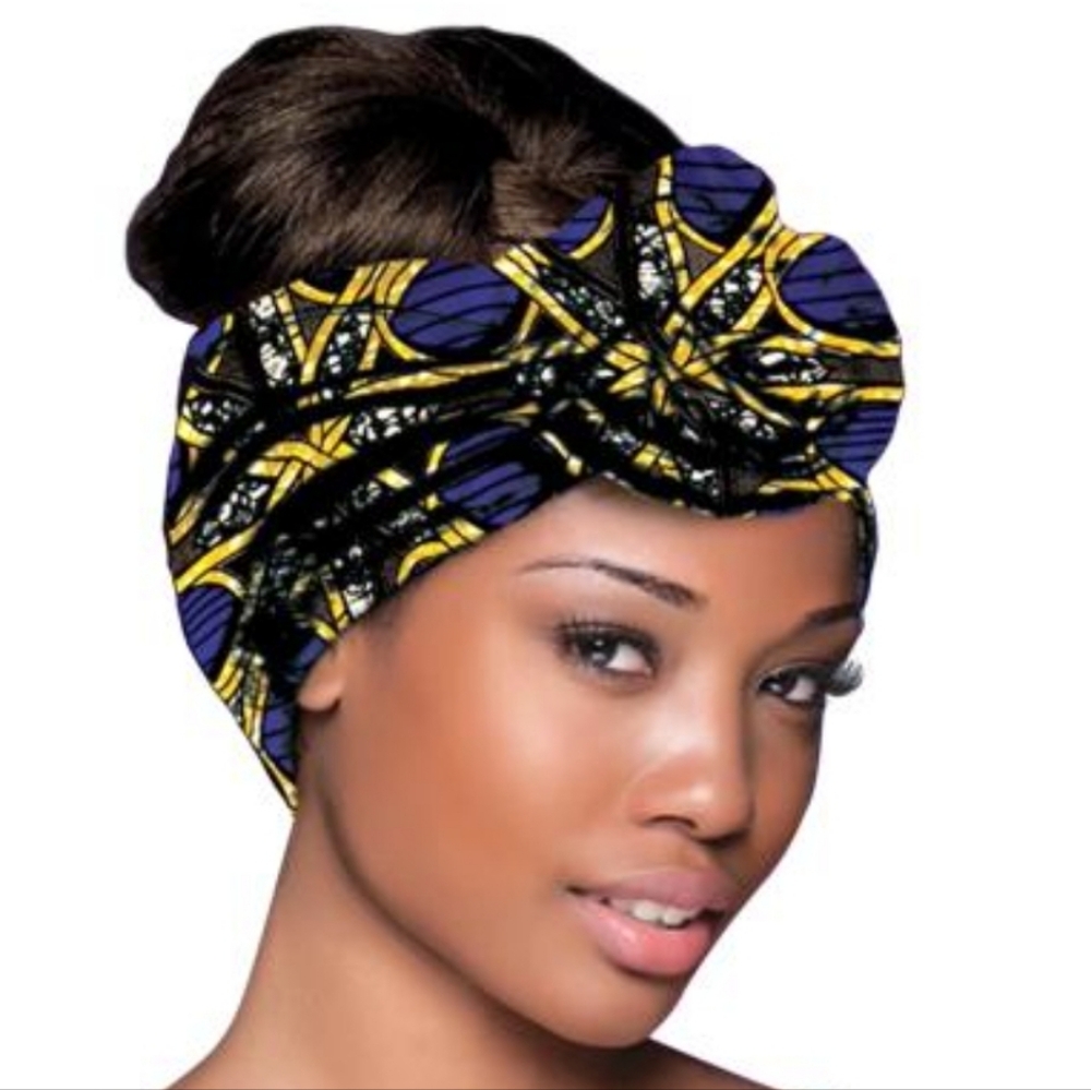 NWT Firstline Evolve Royal Ties Wrap Head Scarf Yellow and Blue Patterned